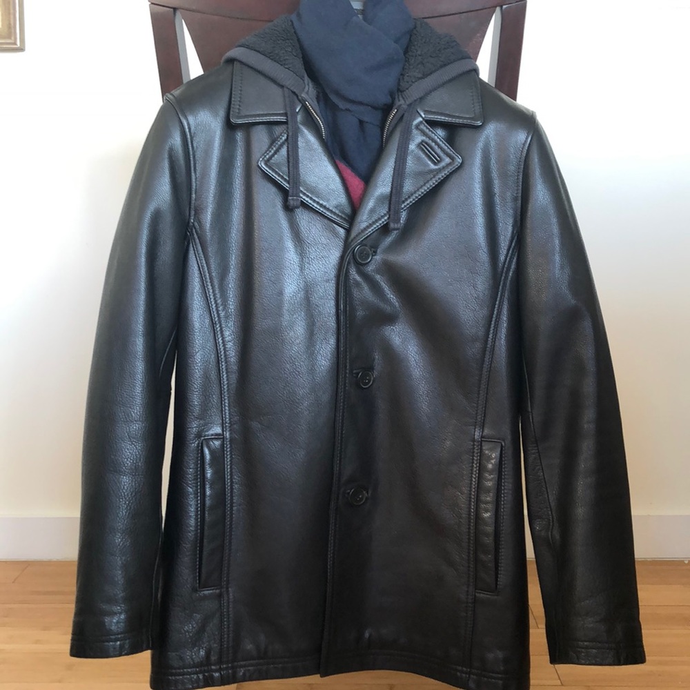 Wilson’s Black Leather Coat Jacket - Size 40 (S)